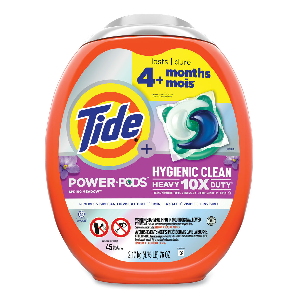 Tide® Pods Hygienic Laundry Detergent, Fresh Meadow, 45 Pods, 4 Tubs (09493)