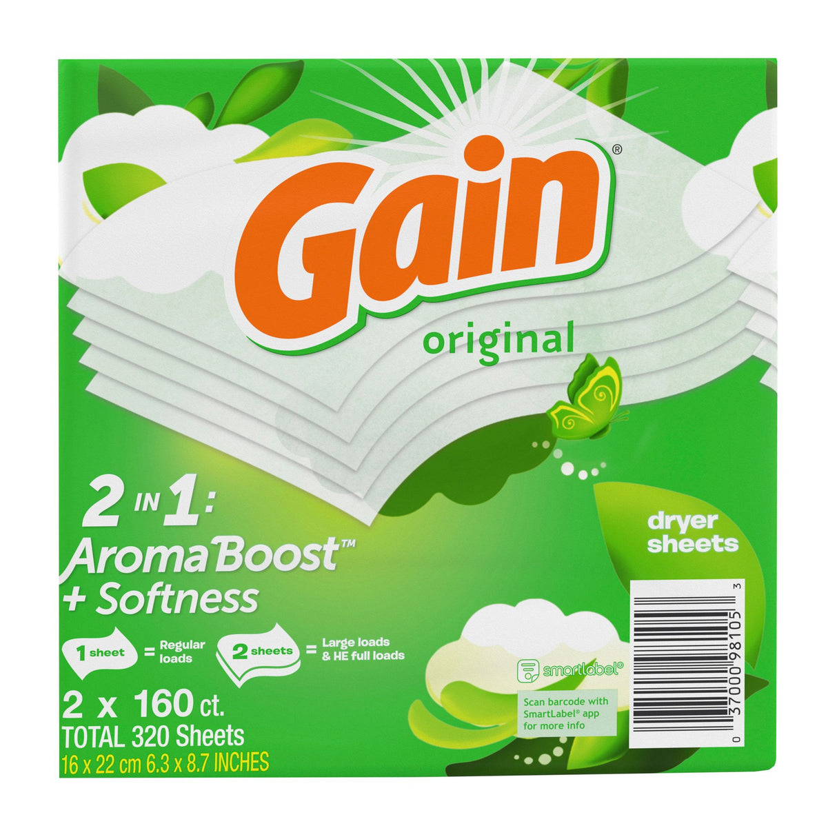 Gain Dryer Sheets with Wrinkle Release original scent