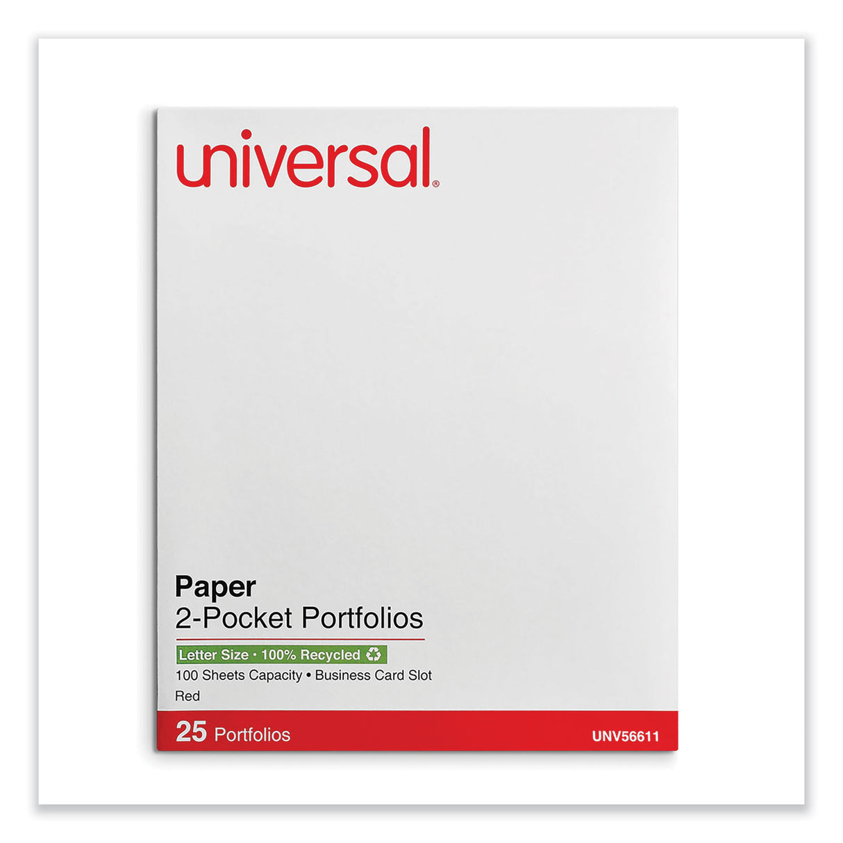 Universal Two-Pocket Portfolio, Embossed Leather Grain Paper, 11 x 8.5, Red, 25/Box (UNV56611)