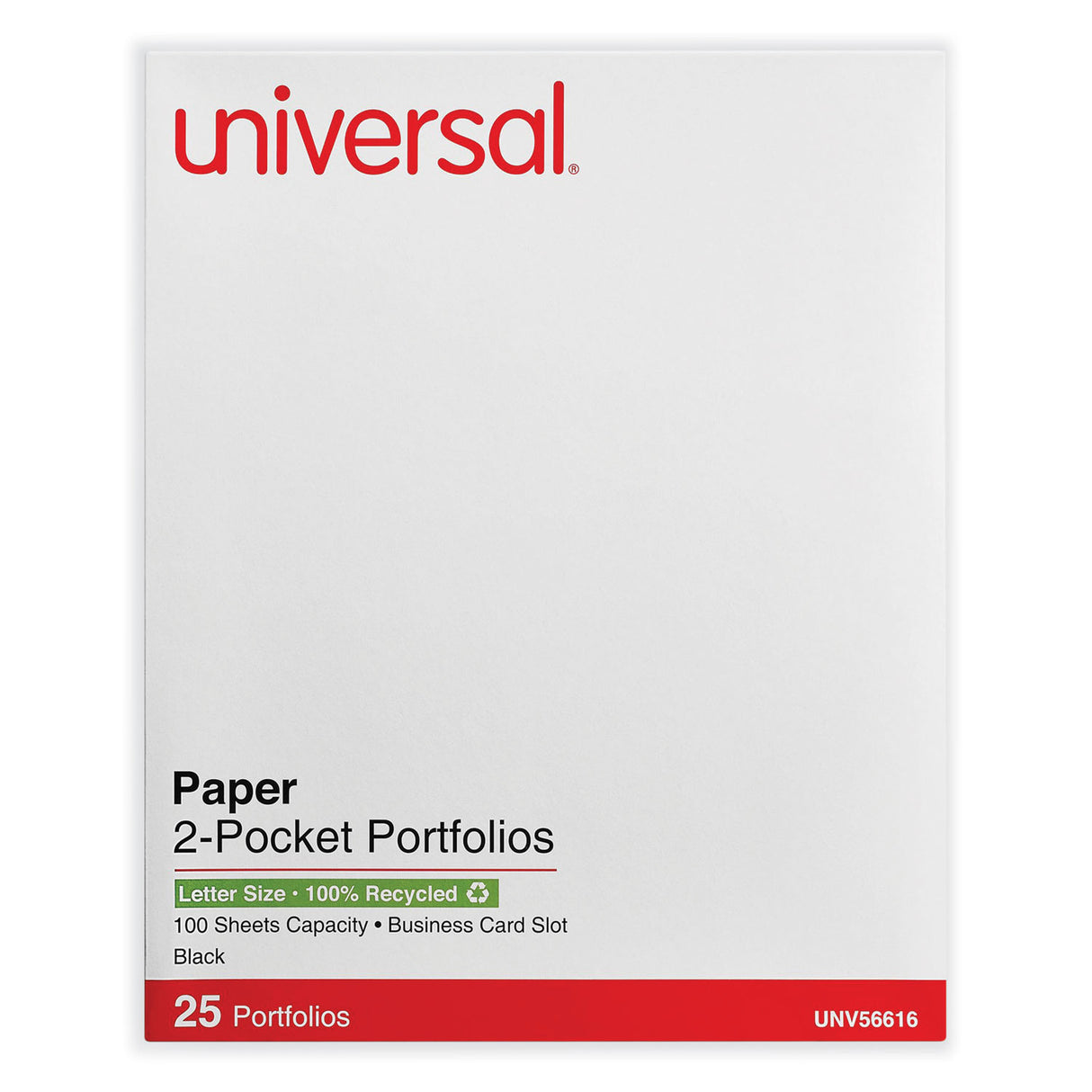 Universal Two-Pocket Portfolio, Embossed Leather Grain Paper, 11 x 8.5, Black, 25/Box (UNV56616)