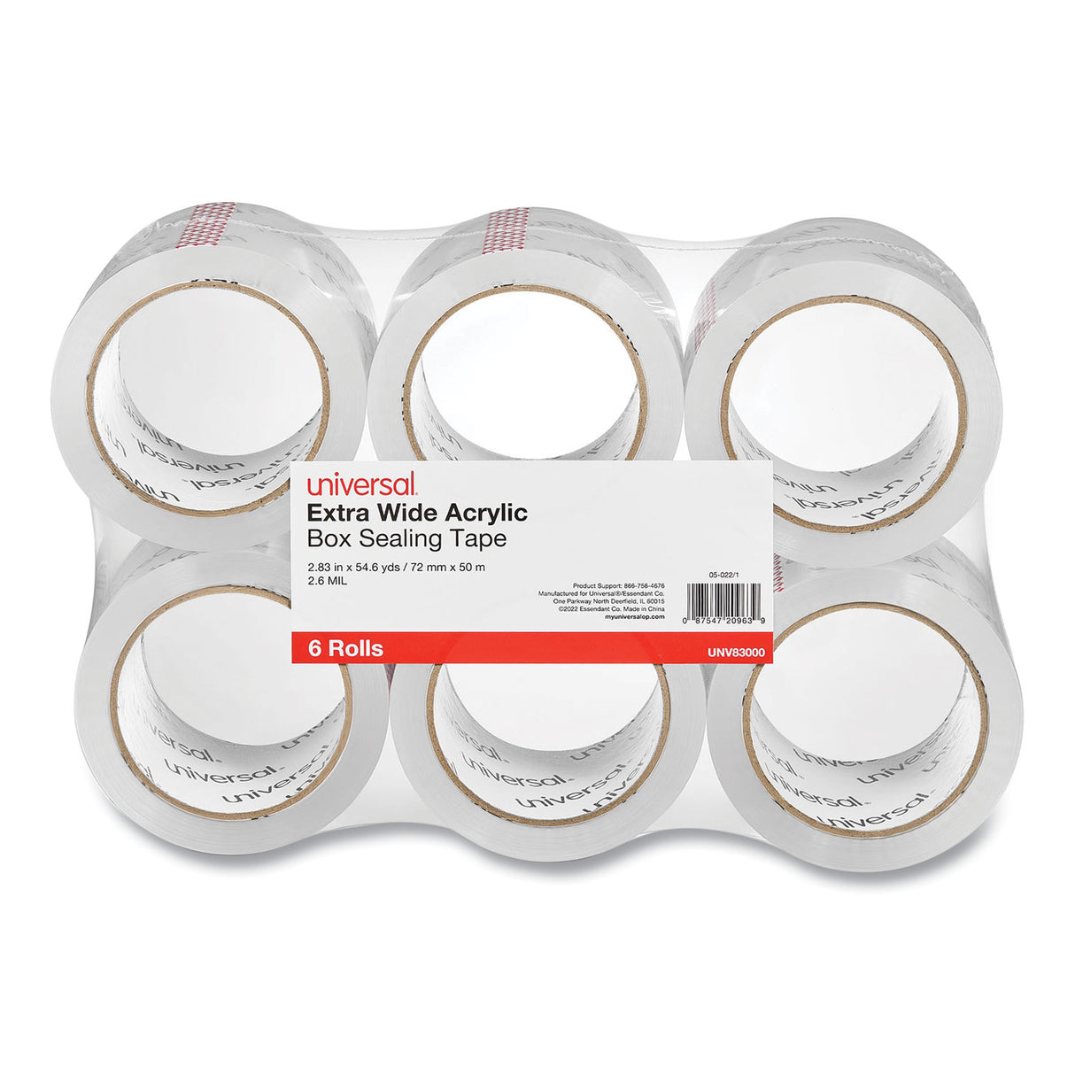 Universal Extra-Wide Moving and Storage Packing Tape, 3" Core, 2.83" x 54.7 yd, Clear, 6/Pack (UNV83000)