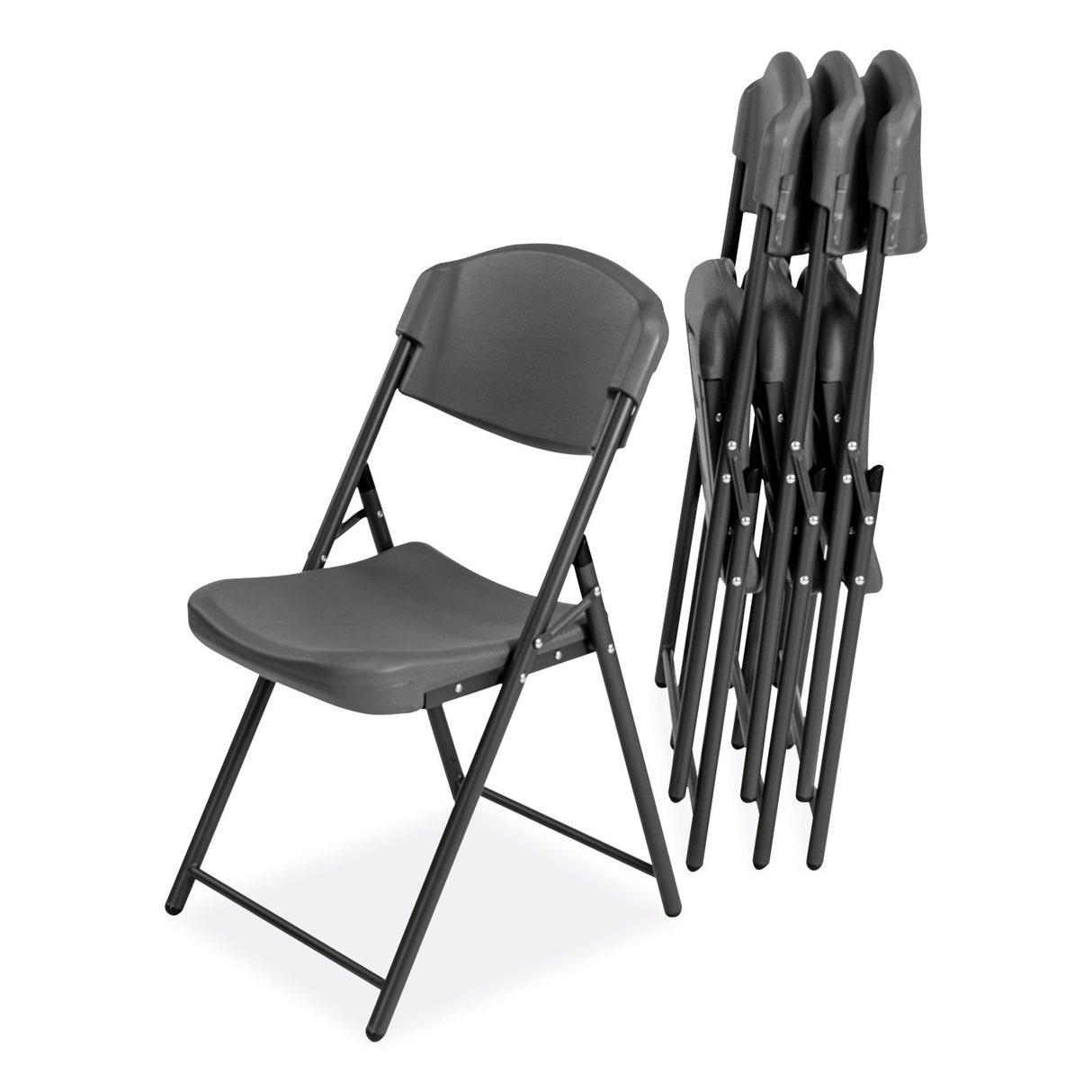 Iceberg Rough n Ready Commercial Folding Chair, Supports Up to 350 lb, 18" Seat Height, Charcoal Seat/Back, Charcoal Base, 4/Pack (64037)