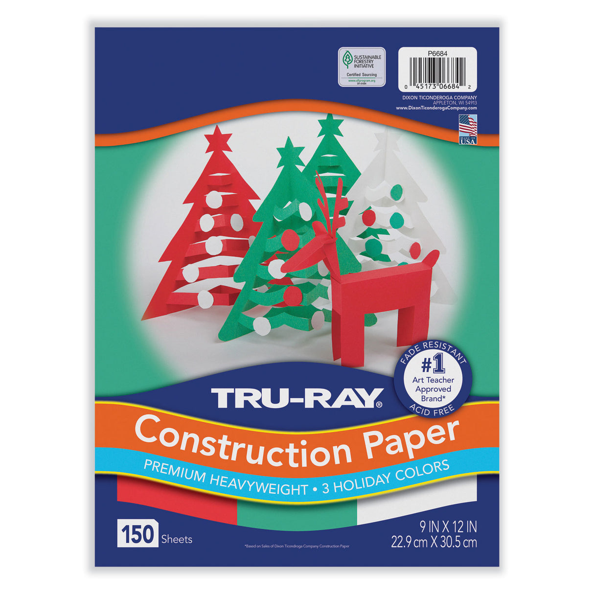 Pacon Tru-Ray Construction Paper, 70 lb Text Weight, 9 x 12, Assorted Holiday Colors, 150/Pack (P6684)