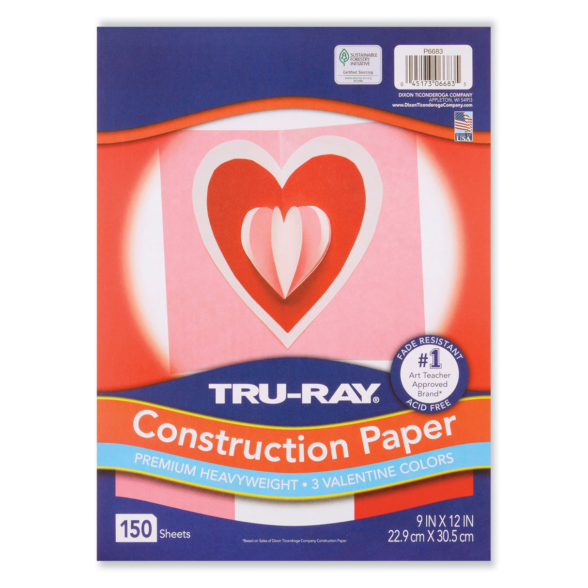 Pacon Tru-Ray Construction Paper, 70 lb Text Weight, 9 x 12, Assorted Valentine Colors, 150/Pack (P6683)