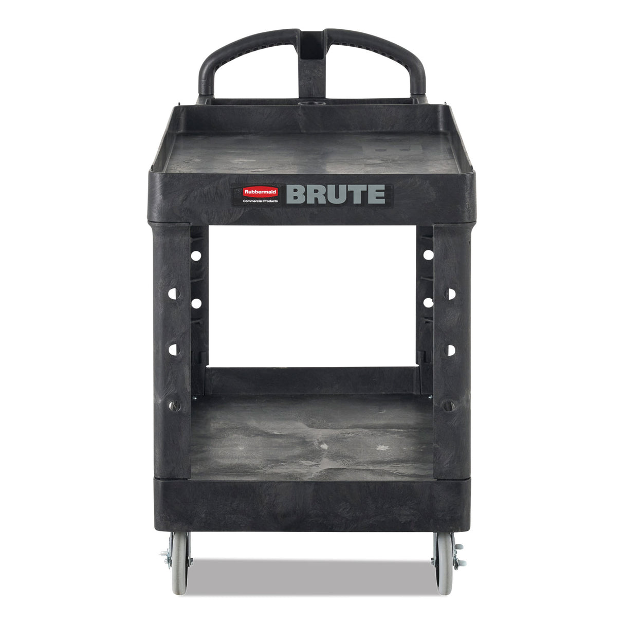 Brute Heavy-duty Utility Cart With Lipped Shelves, Plastic, 2 Shelves, 750 Lb Capacity, 25.25" X 54" X 39.25", Black