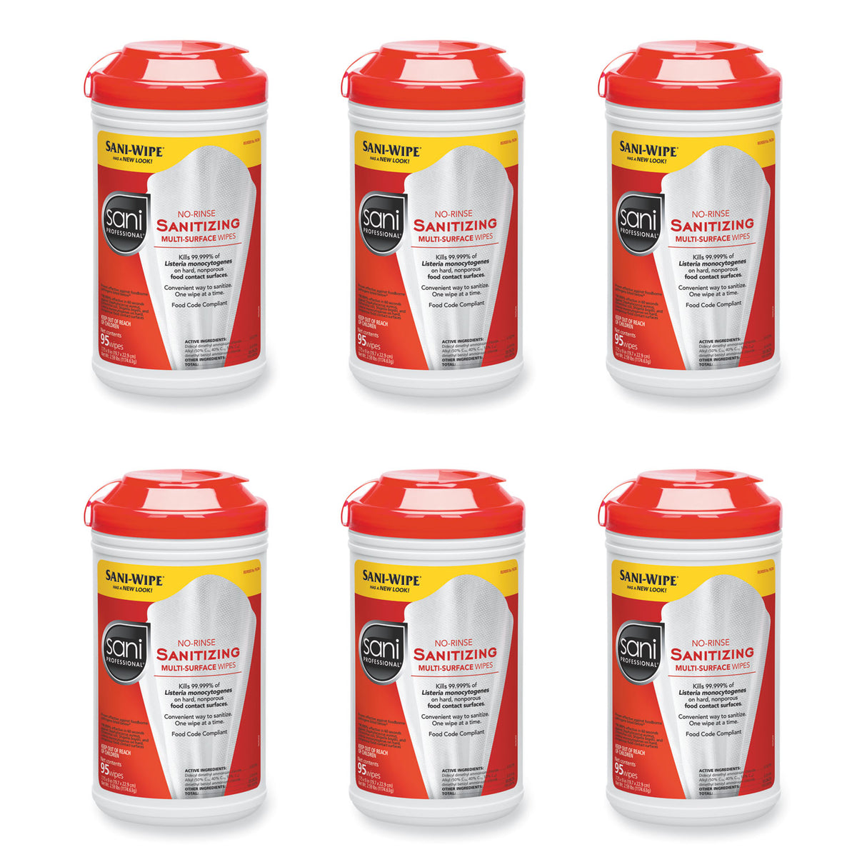 No-Rinse Sanitizing Multi-Surface Wipes, Unscented, White, 95/Container, 6/Carton (P56784)