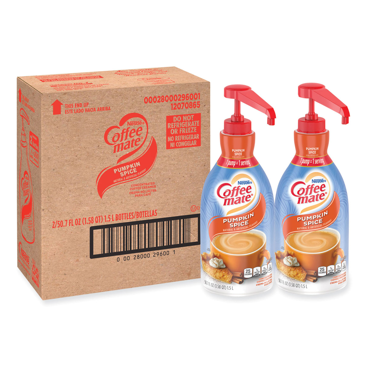 Coffee-mate Liquid Coffee Creamer, Pumpkin Spice, 1.5 L Pump Bottle, 2/Carton (31460CT)