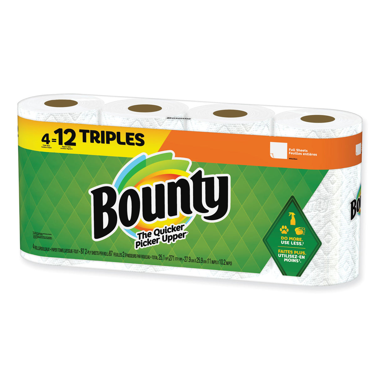 Bounty Kitchen Roll Paper Towels, 2-Ply, White, 10.5 x 11, 87 Sheets/Roll, 4 Triple Rolls/Pack, 6 Packs/Carton (06109)