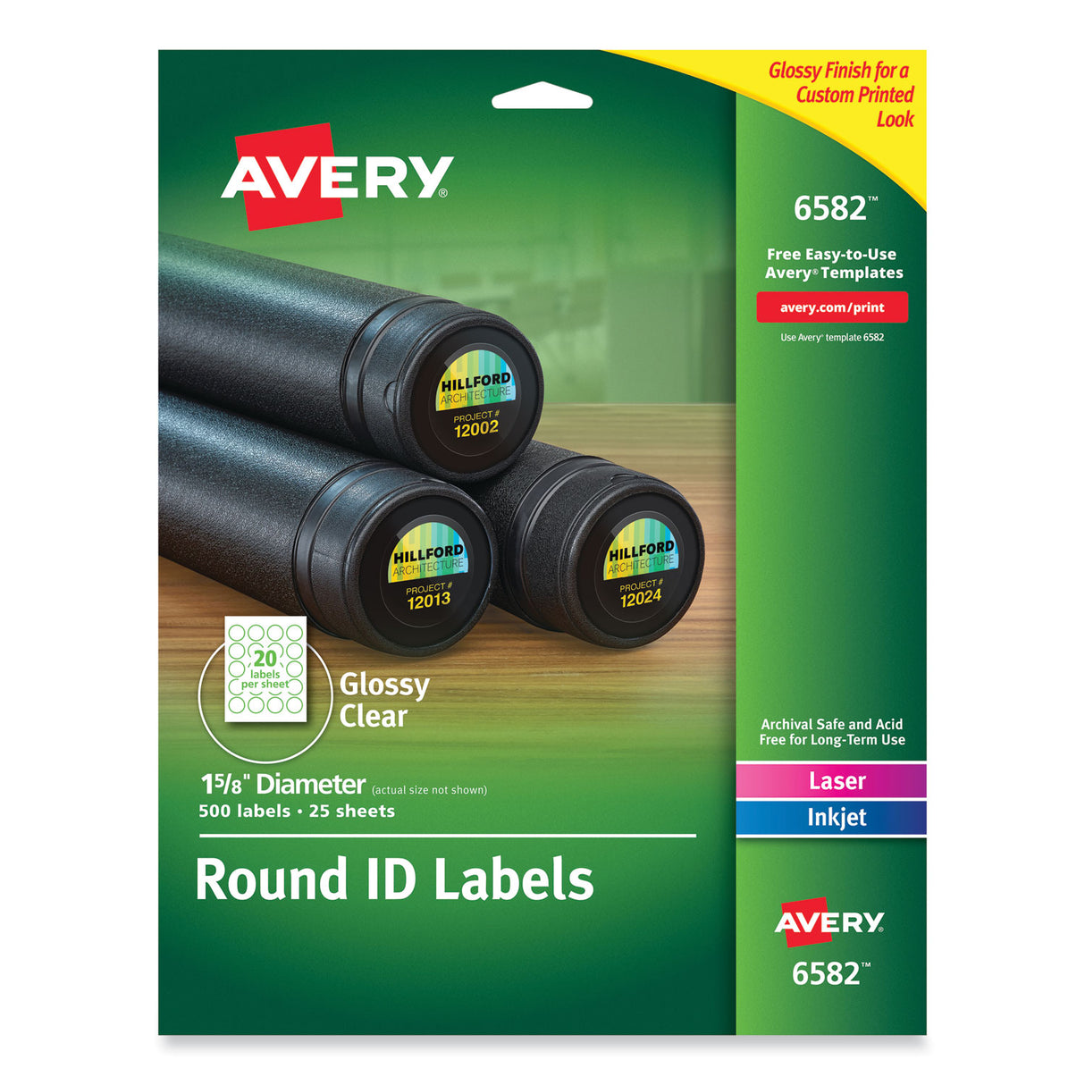 Avery Round Print-to-the Edge Labels with SureFeed and EasyPeel, 1.67" dia, Glossy Clear, 500/PK (6582)