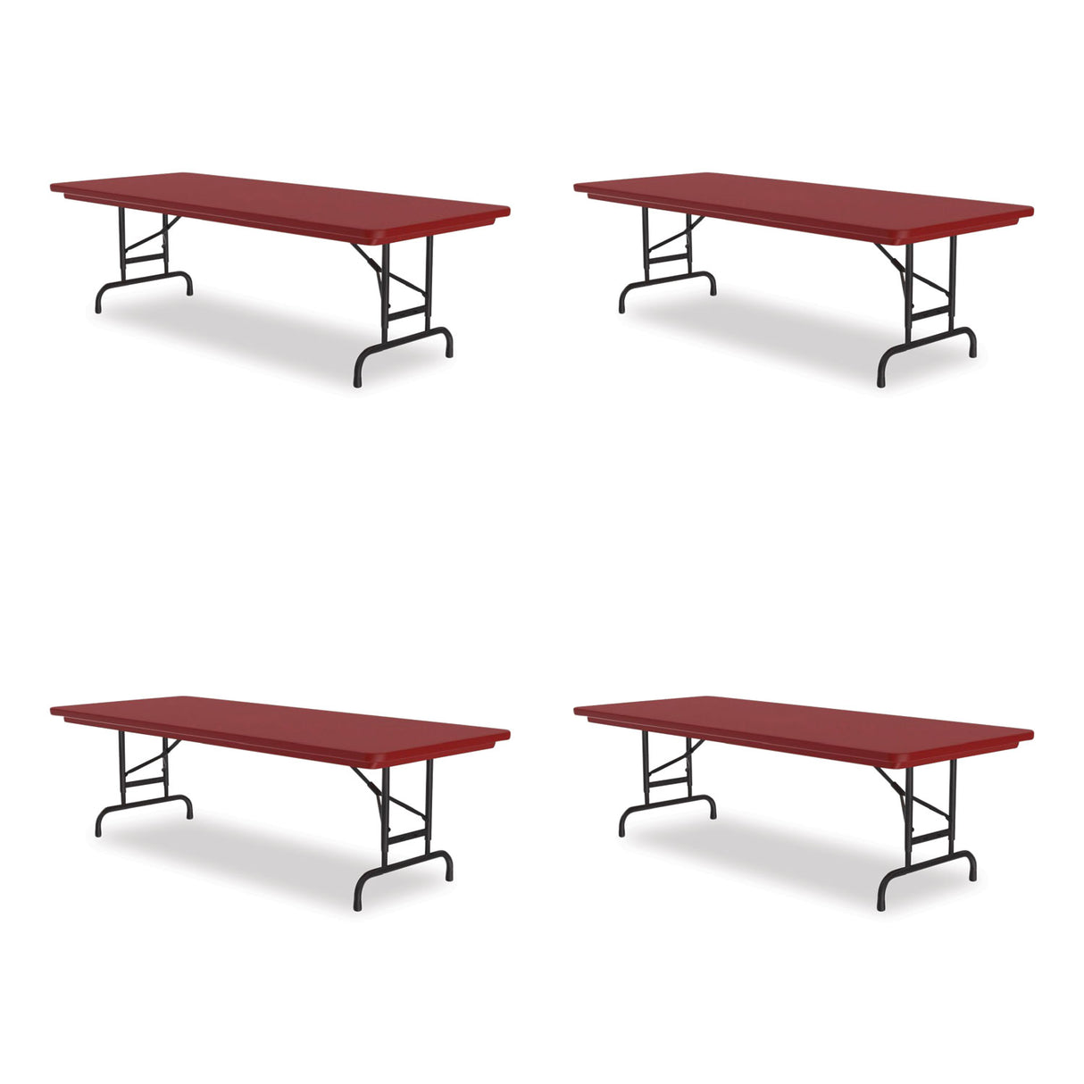 Correll Adjustable Folding Tables, Rectangular, 72" x 30" x 22" to 32", Red Top, Black Base, 4/Pallet (RA3072254P)