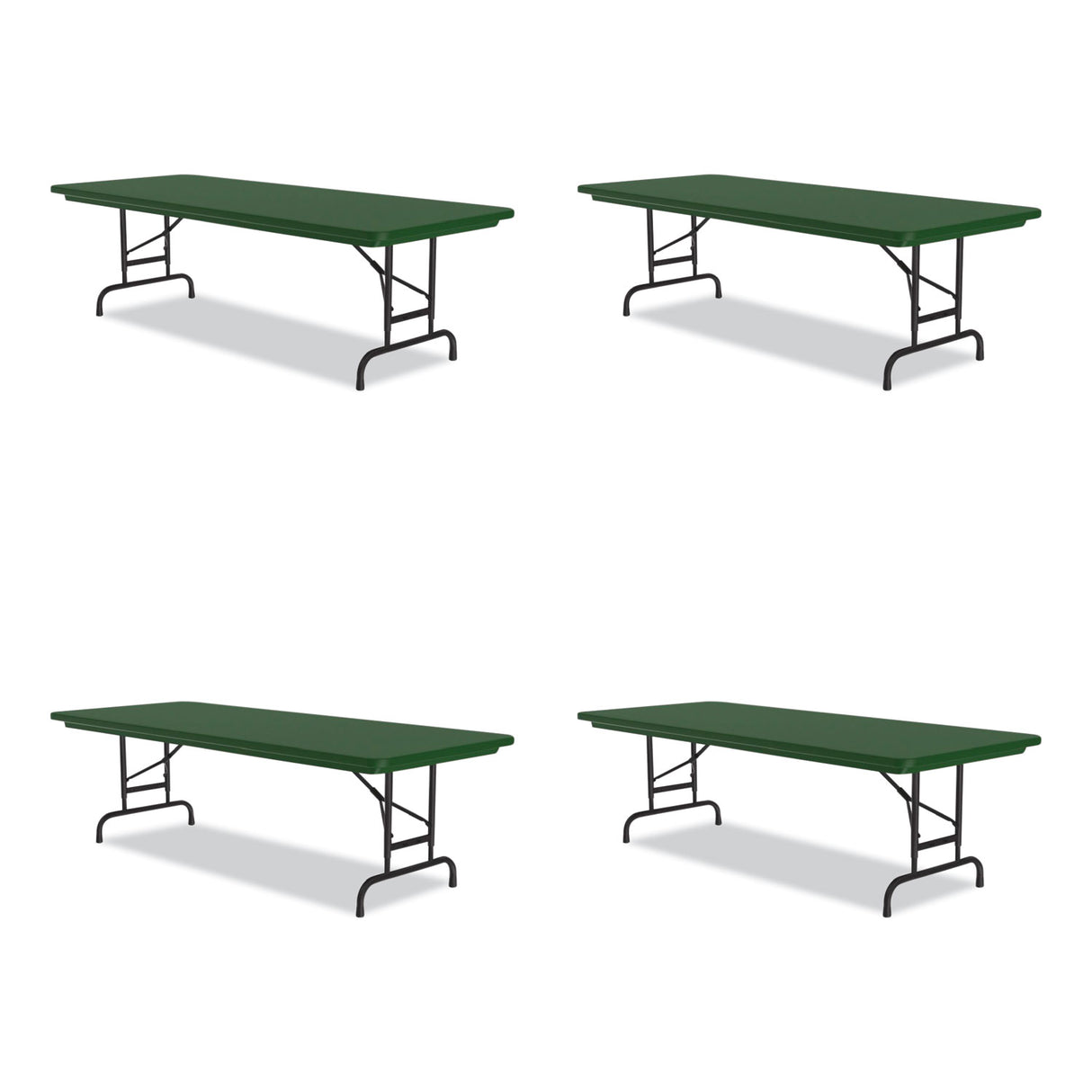 Correll Adjustable Folding Tables, Rectangular, 72" x 30" x 22" to 32", Green Top, Black Base, 4/Pallet (RA3072294P)