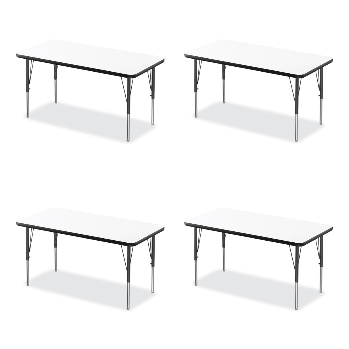 Correll Markerboard Activity Tables, Rectangular, 60" x 24" x 19" to 29", White Top, Black Legs, 4/Pallet (2460DE80954P)