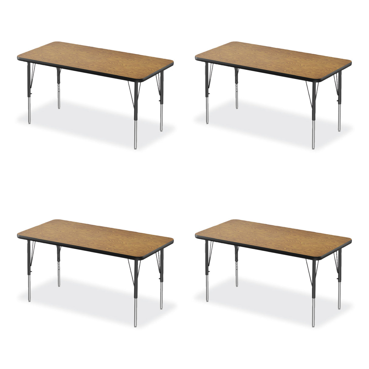 Correll Adjustable Activity Table, Rectangular, 48" x 24" x 19" to 29", Medium Oak Top, Black Legs, 4/Pallet (2448TF0695K4)