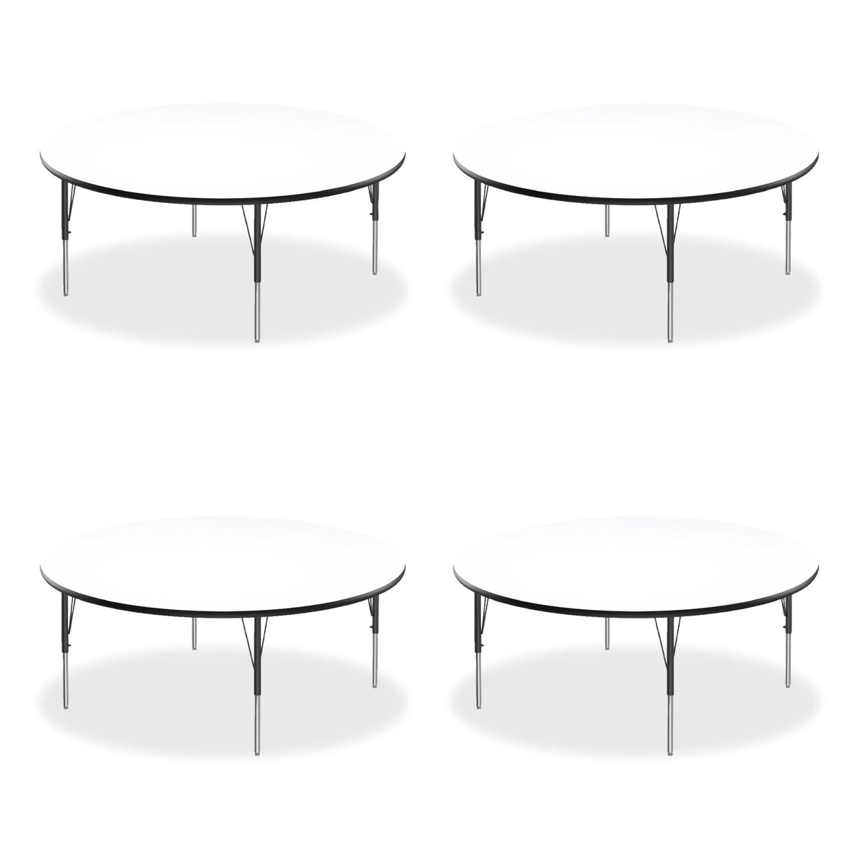 Correll Markerboard Activity Tables, Round, 60" x 19" to 29", White Top, Black/Silver Legs, 4/Pallet (60DERD80954P)
