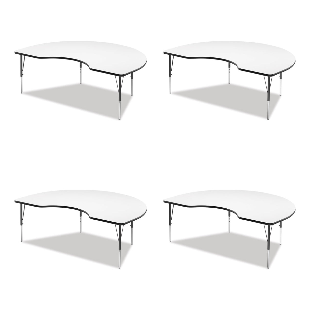 Correll Markerboard Activity Table, Kidney Shape, 72" x 48" x 19" to 29", White Top, Black Legs, 4/Pallet (4872DE80954P)