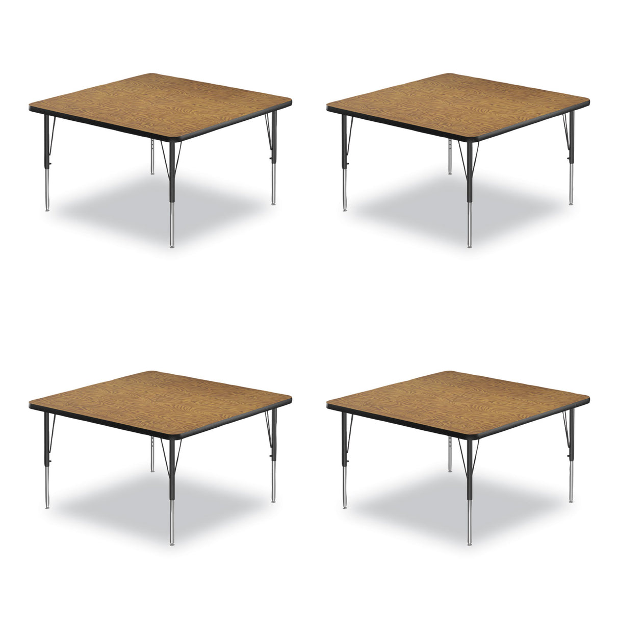 Correll Adjustable Activity Tables, Square, 48" x 48" x 19" to 29", Medium Oak Top, Black Legs, 4/Pallet (4848TF0695K4)