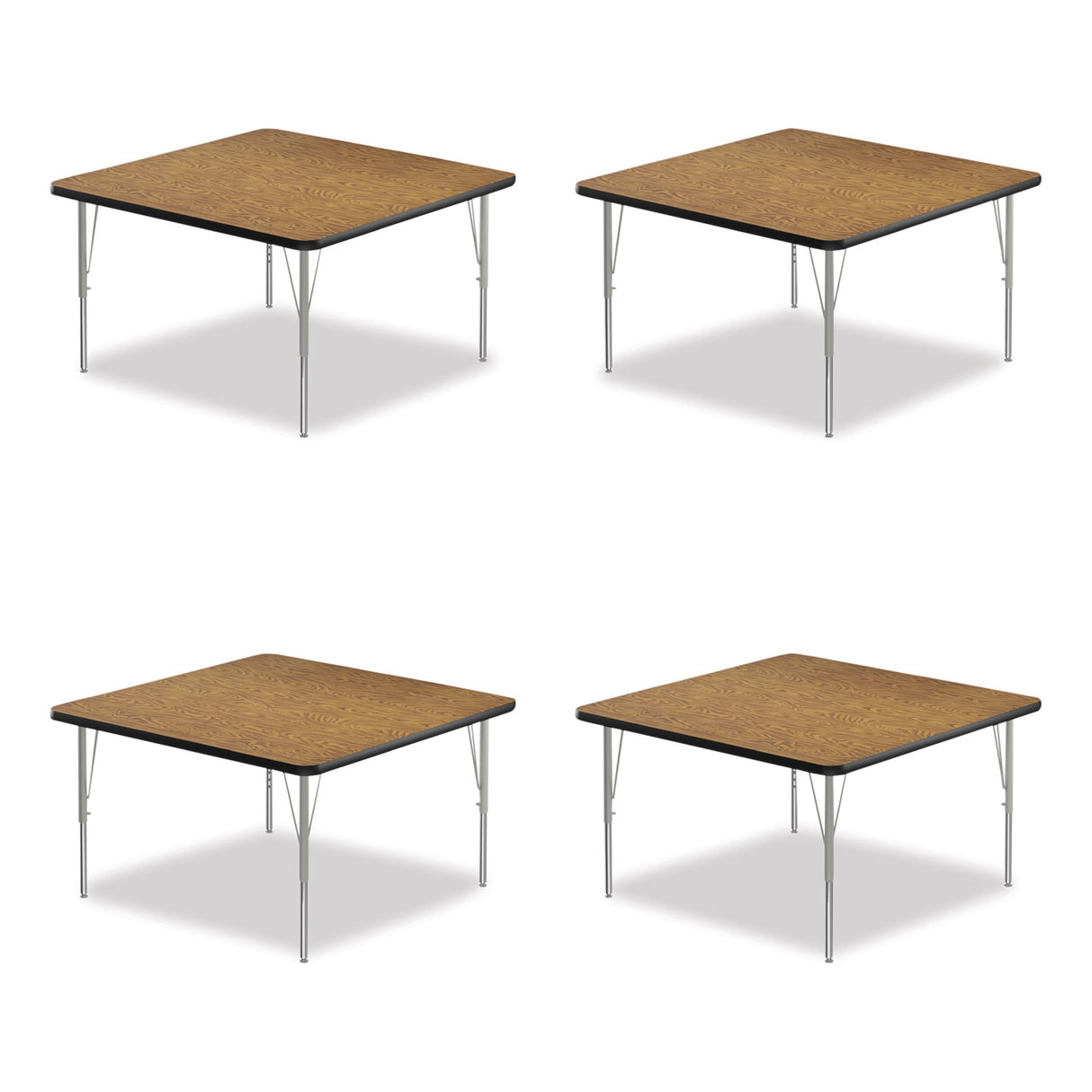 Correll Adjustable Activity Tables, Square, 48" x 48" x 19" to 29", Medium Oak Top, Silver Legs, 4/Pallet (4848TF06954P)