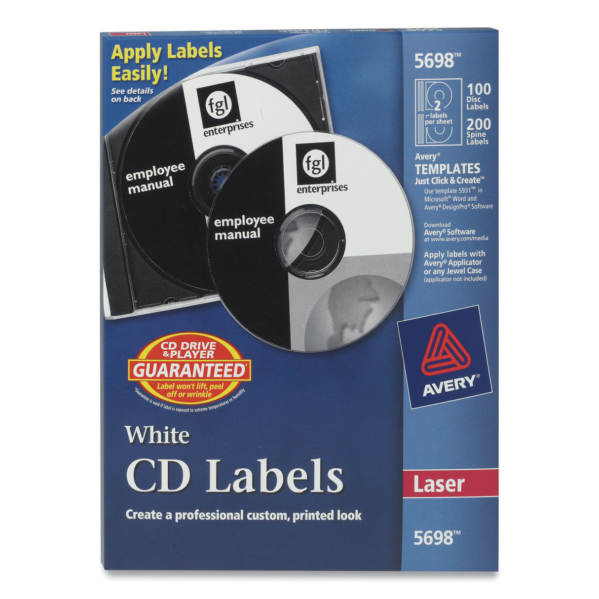 Avery Laser CD Labels, Matte White, 100/Pack (5698)