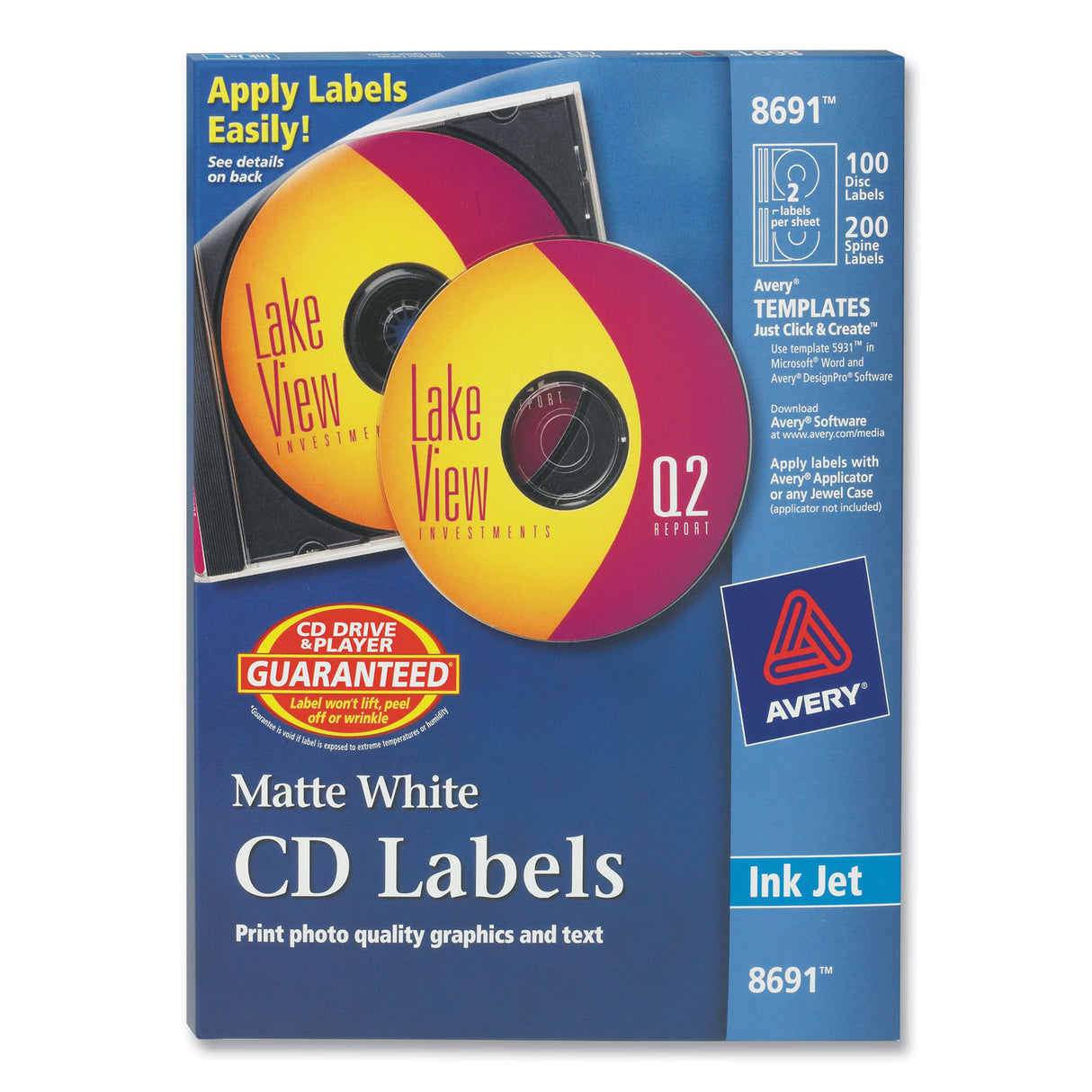 Avery Inkjet CD Labels, Matte White, 100/Pack (8691)