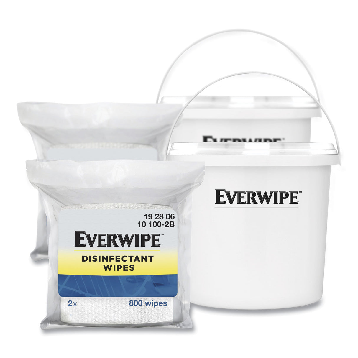 Everwipe Disinfectant Wipes, 1-Ply, 8 x 6, Lemon, White, 800/Dispenser Bucket, 2 Buckets/Carton (192806)
