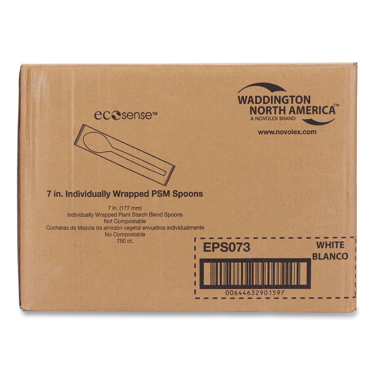 Ecosense Renewable Plant Starch Cutlery, Individually Wrapped, Spoon, 7", 750/carton