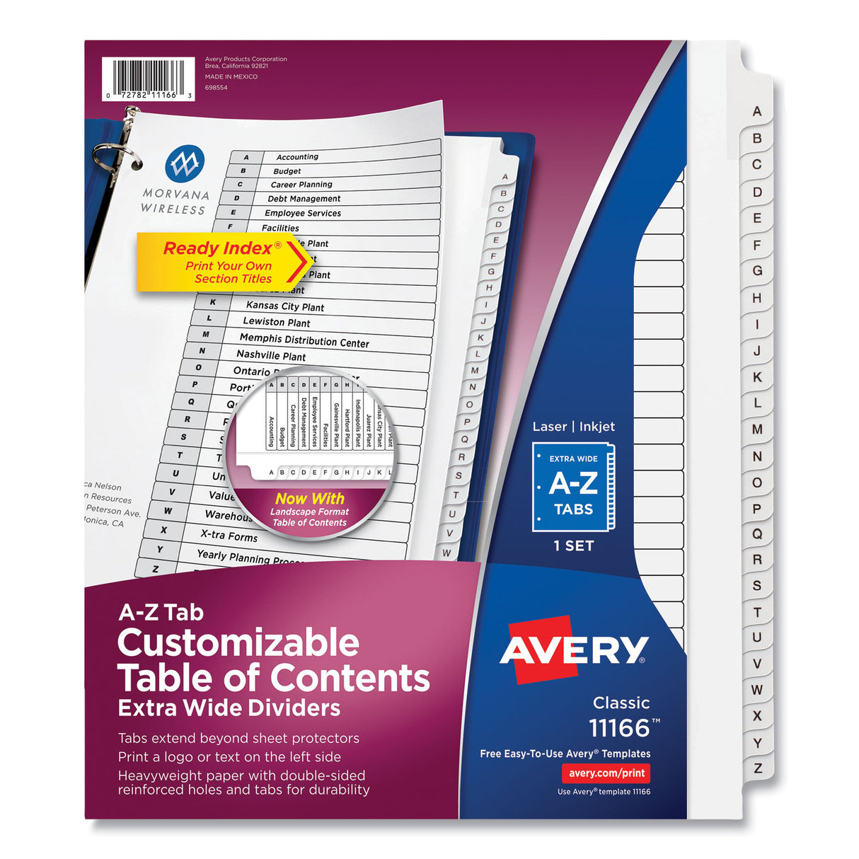 Avery Customizable TOC Ready Index Black and White Dividers, 26-Tab, A to Z, 11 x 9.25, 1 Set (11166)