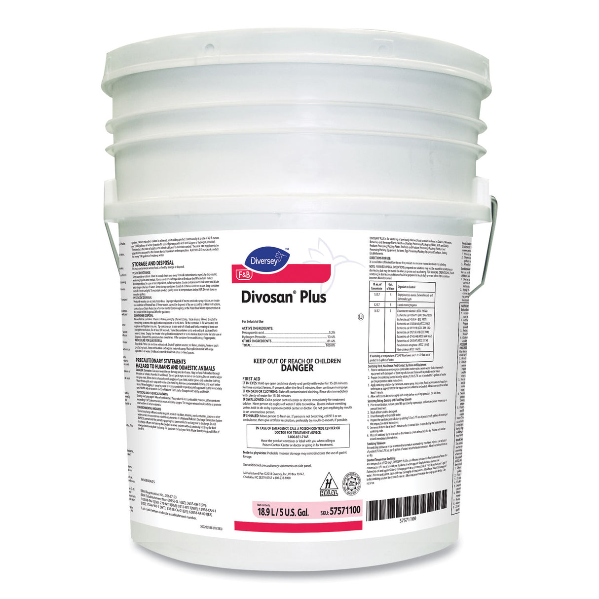 Diversey Divosan Plus Spectrum Sanitizer, 5 gal Pail (57571100)