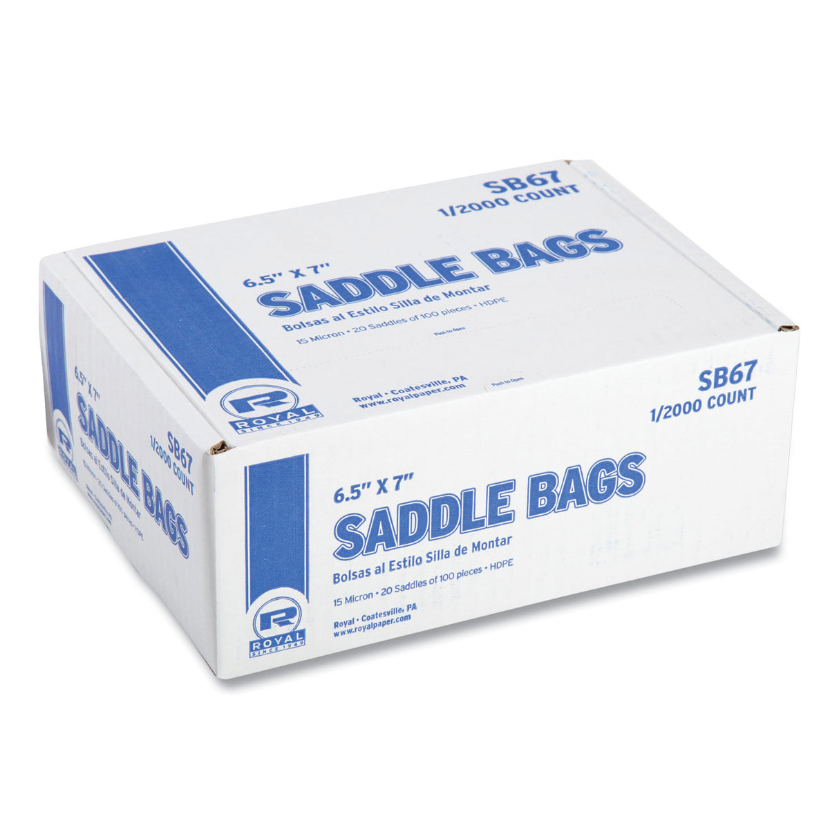 AmerCareRoyal Saddle Bags, Fold-Top Closure, 0.59 mil, 7.99" x 6.49", Clear, 2,000/Carton (SB67)