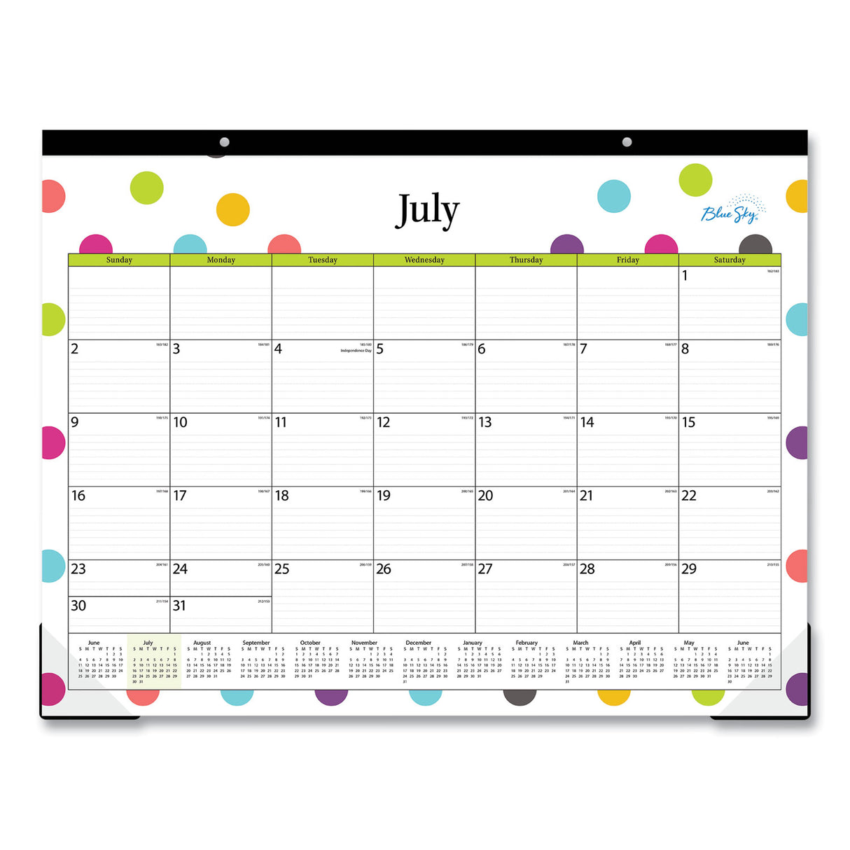 Blue Sky Teacher Dots Academic Desk Pad, 22 x 17, Black Binding, Clear Corners, 12-Month (July to June): 2024 to 2025 (105496)