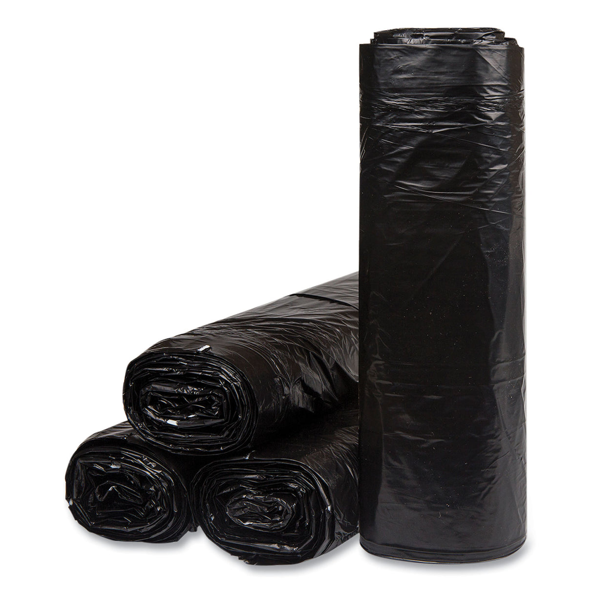 Inteplast Group Low-Density Commercial Can Liners, 60 gal, 1.2 mil, 38" x 58", Black, Interleaved Roll, 10 Bags/Roll, 10 Rolls/Carton (ECI385812K)