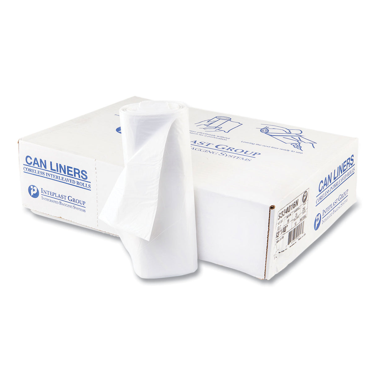 Inteplast Group High-Density Commercial Can Liners, 33 gal, 16 mic, 33" x 40", Clear, Interleaved Roll, 25 Bags/Roll, 10 Rolls/Carton (S334016N)