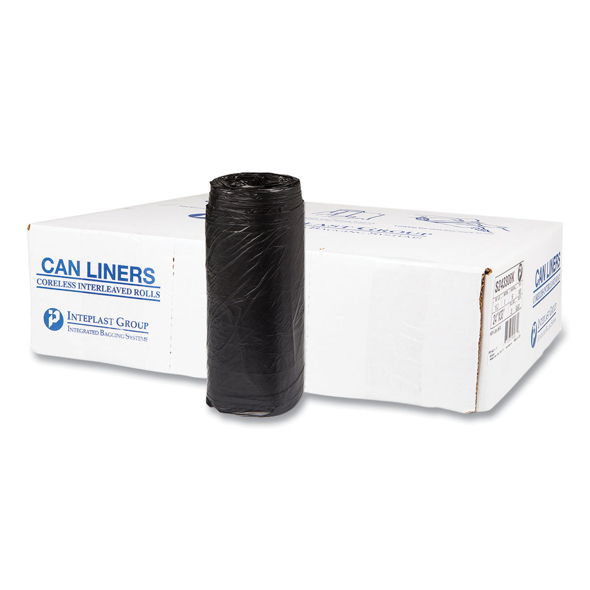 Inteplast Group High-Density Commercial Can Liners, 16 gal, 8 mic, 24" x 33", Black, Interleaved Roll, 50 Bags/Roll, 20 Rolls/Carton (S243308K)