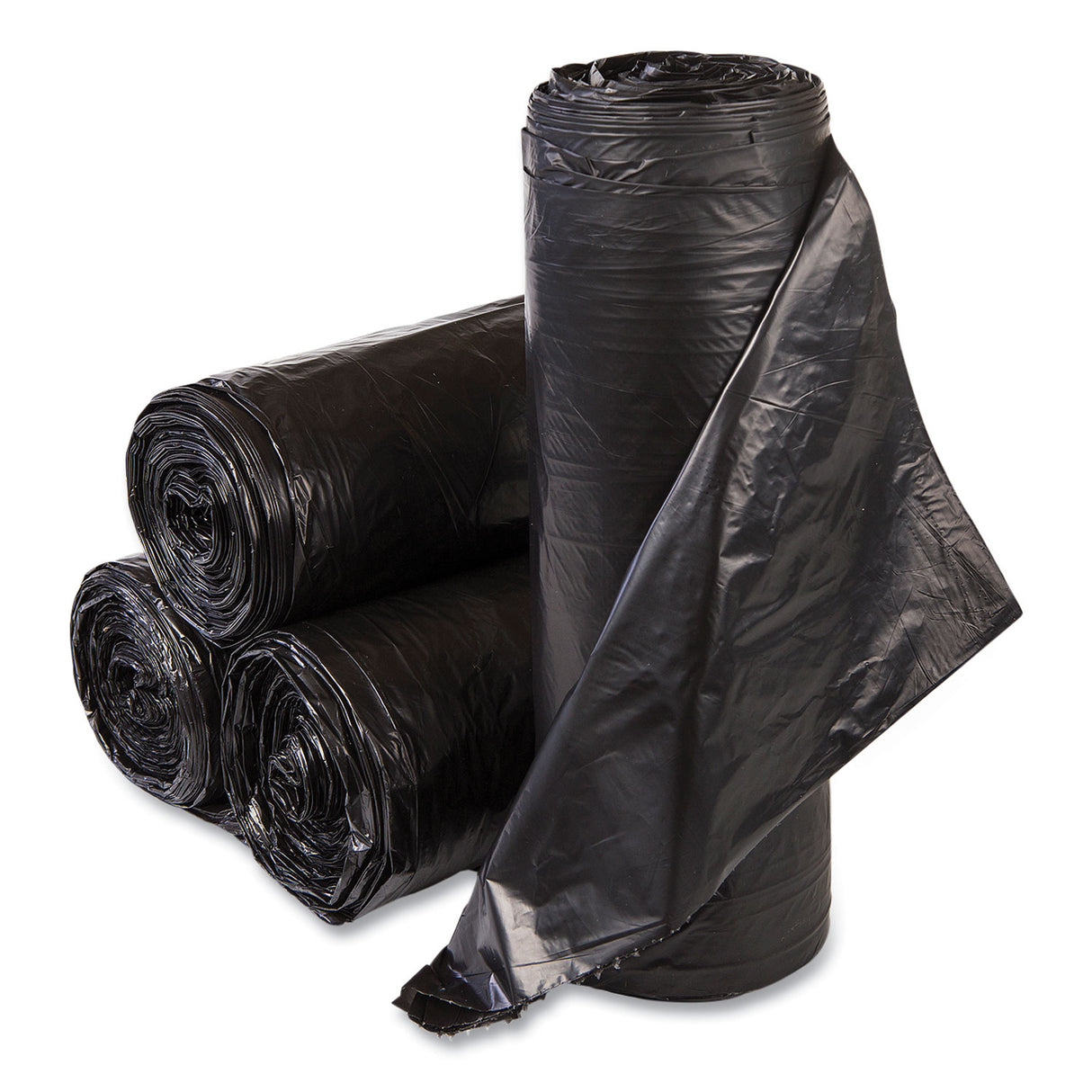 Inteplast Group High-Density Commercial Can Liners, 33 gal, 22 mic, 33" x 40", Black, Interleaved Roll, 25 Bags/Roll, 10 Rolls/Carton (S334022K)
