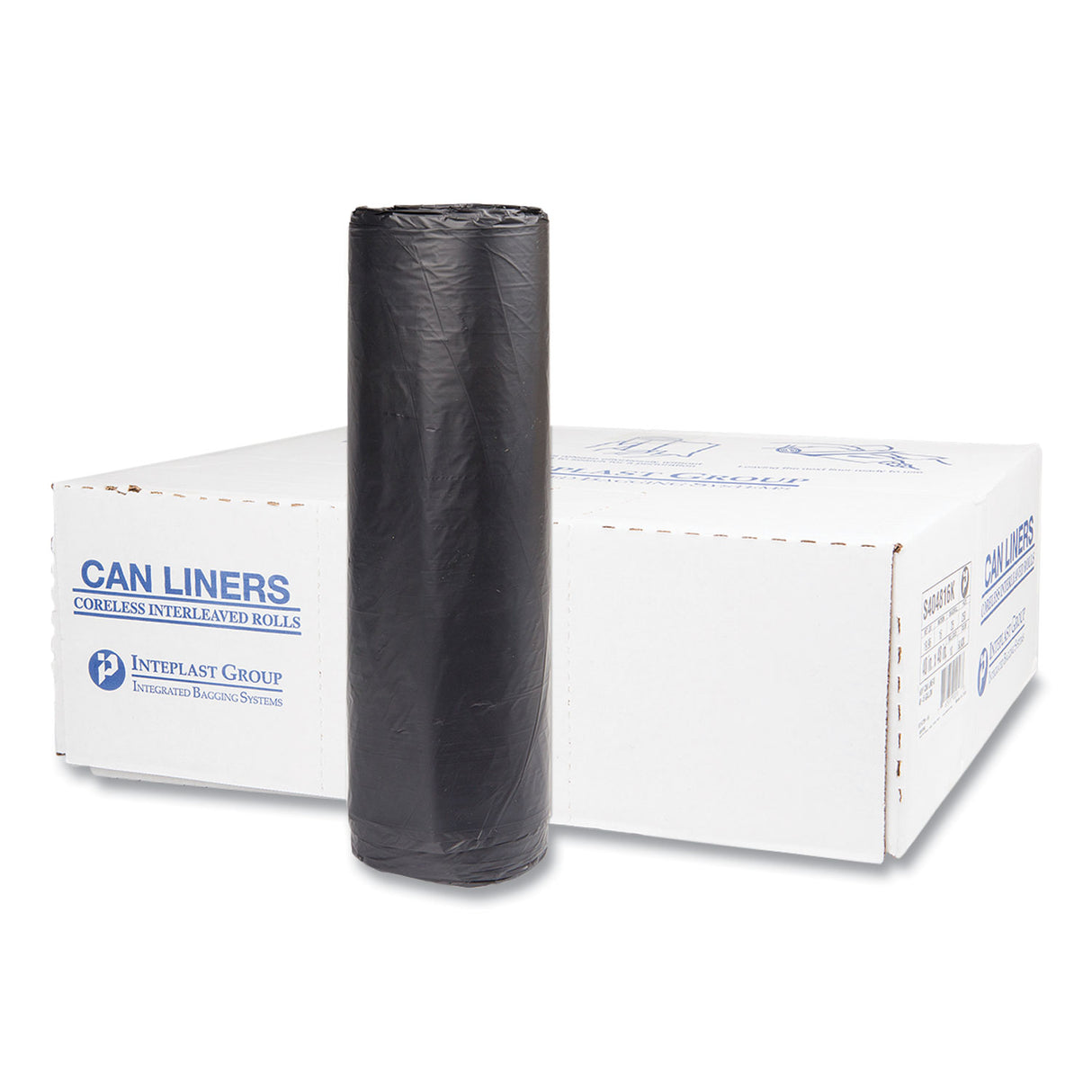 Inteplast Group High-Density Commercial Can Liners, 45 gal, 16 mic, 40" x 48", Black, Interleaved Roll, 25 Bags/Roll, 10 Rolls/Carton (S404816K)