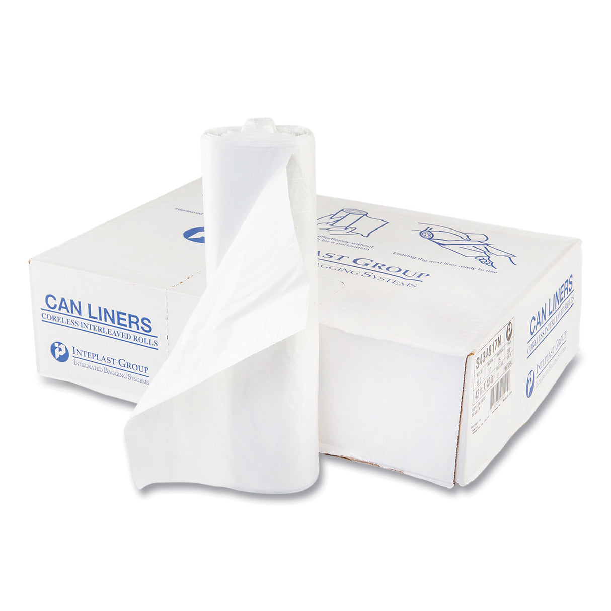 Inteplast Group High-Density Commercial Can Liners, 60 gal, 17 mic, 43" x 48", Clear, Interleaved Roll, 25 Bags/Roll, 8 Rolls/Carton (S434817N)