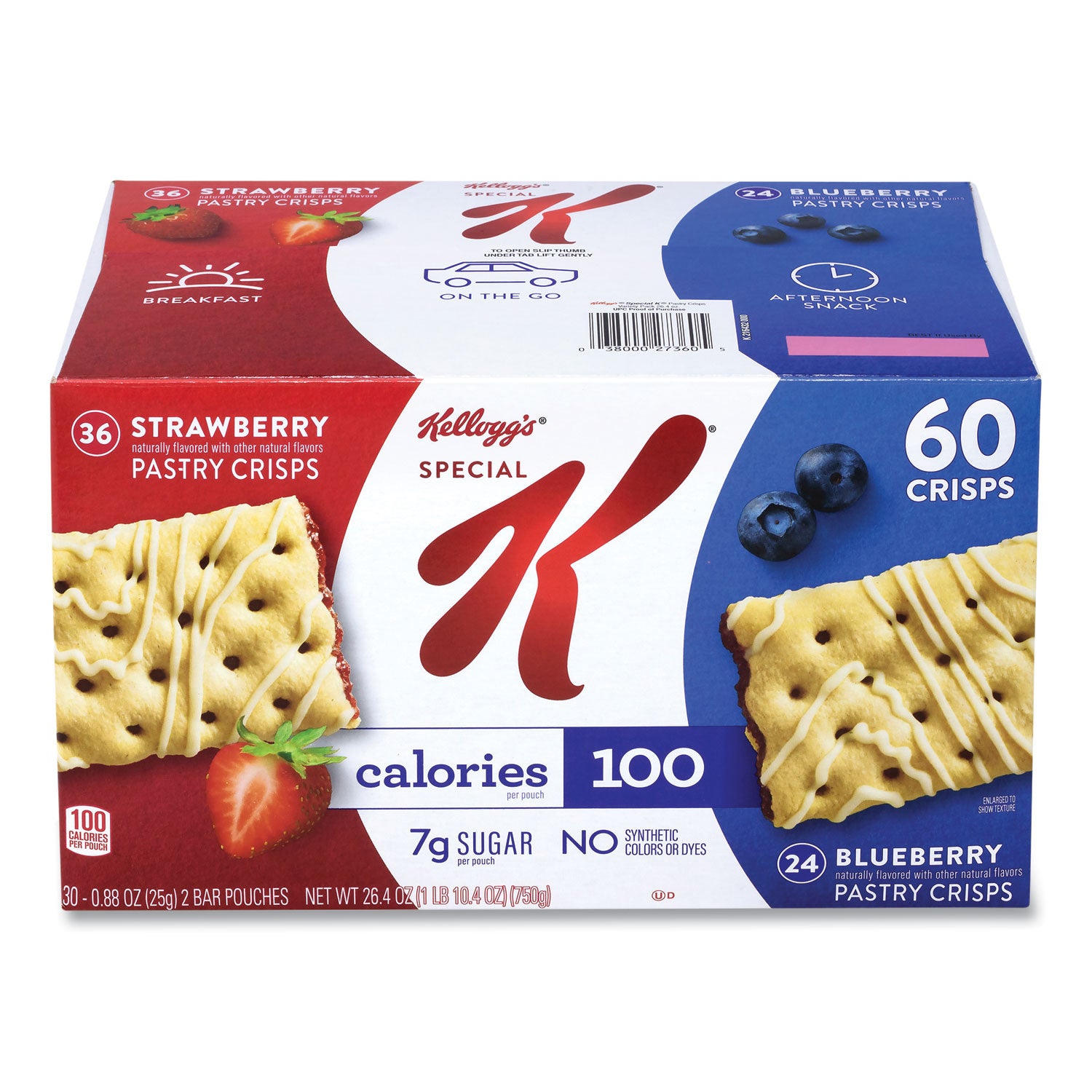 Kellogg's Special K Pastry Crisps, (36) Strawberry; (24) Blueberry, 0.88 oz, 2/Pouch, 30 Pouches/Carton (22001007)