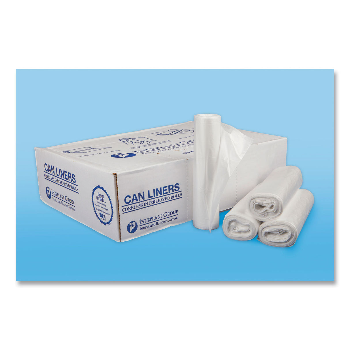 Inteplast Group High-Density Commercial Can Liners, 30 gal, 13 mic, 30" x 37", Clear, Interleaved Roll, 25 Bags/Roll, 20 Rolls/Carton (S303713N)