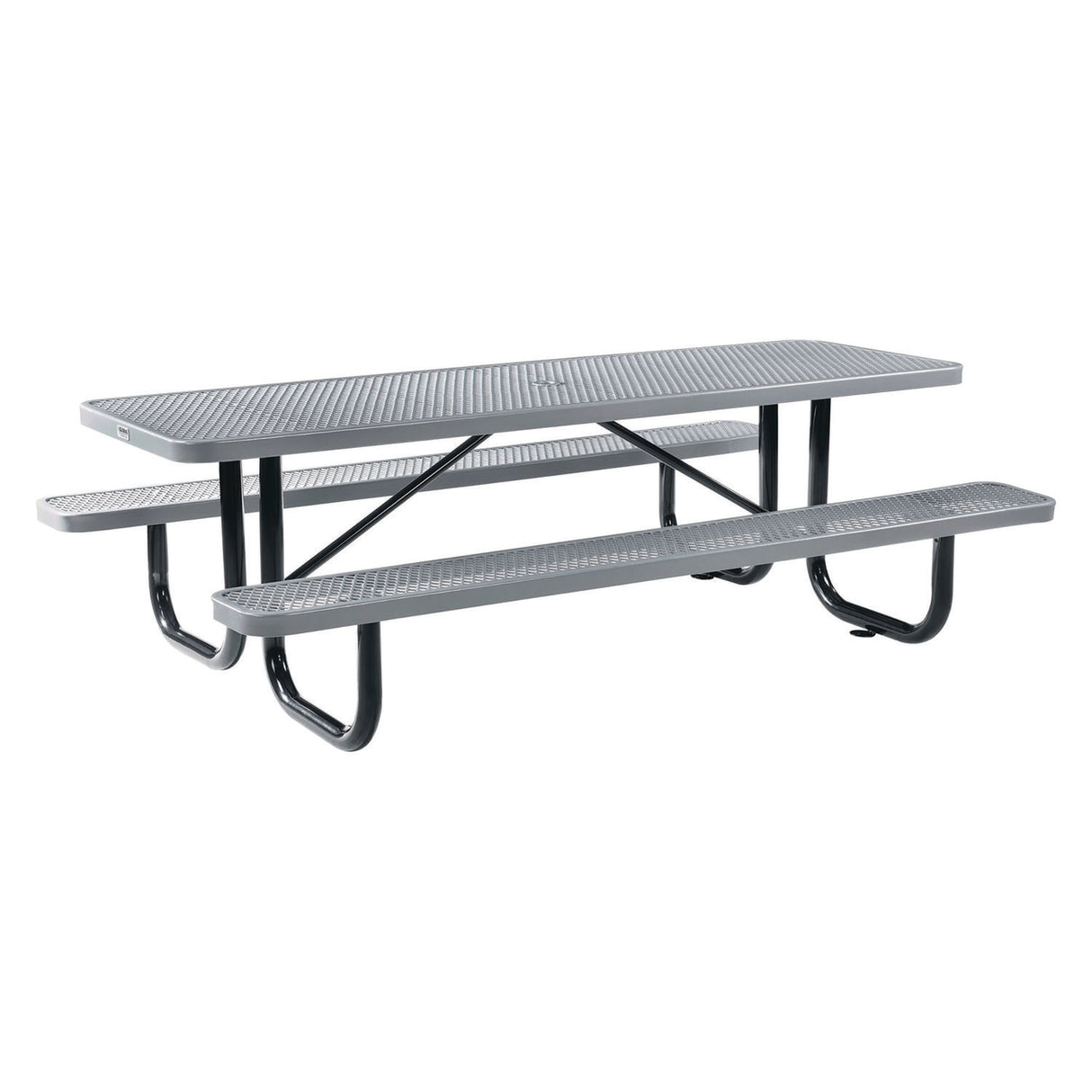 Global Industrial Expanded Steel Picnic Table, Rectangular, 96 x 62 x 29.5, Gray Top, Gray Base/Legs (277153GY)
