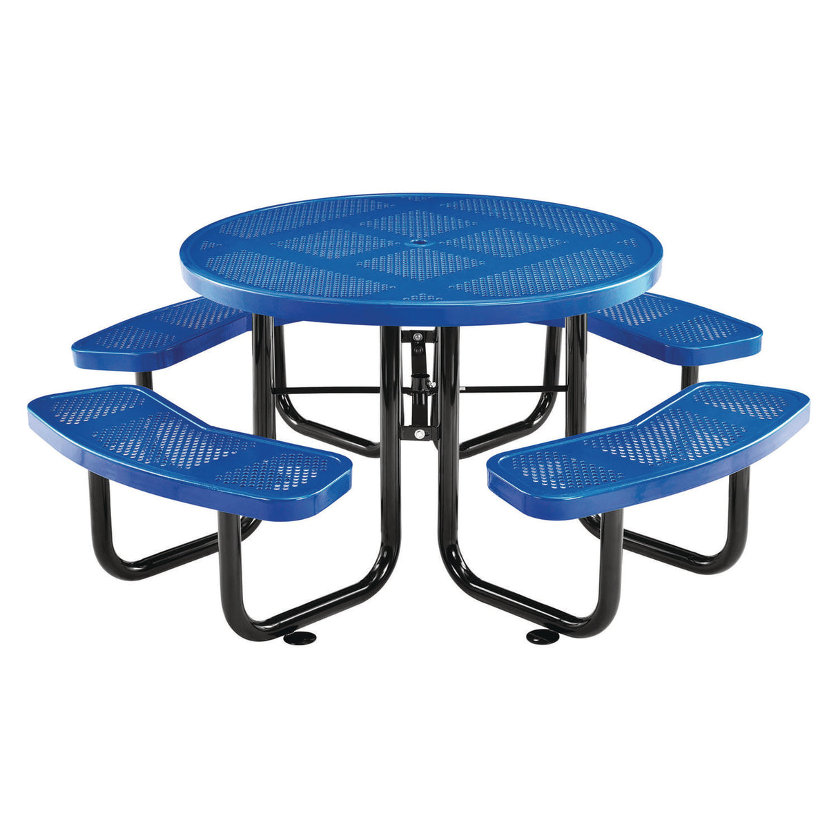 Global Industrial Perforated Steel Picnic Table, Round, 46" Dia x 29.5"h, Blue Top, Blue Base/Legs (262078BL)