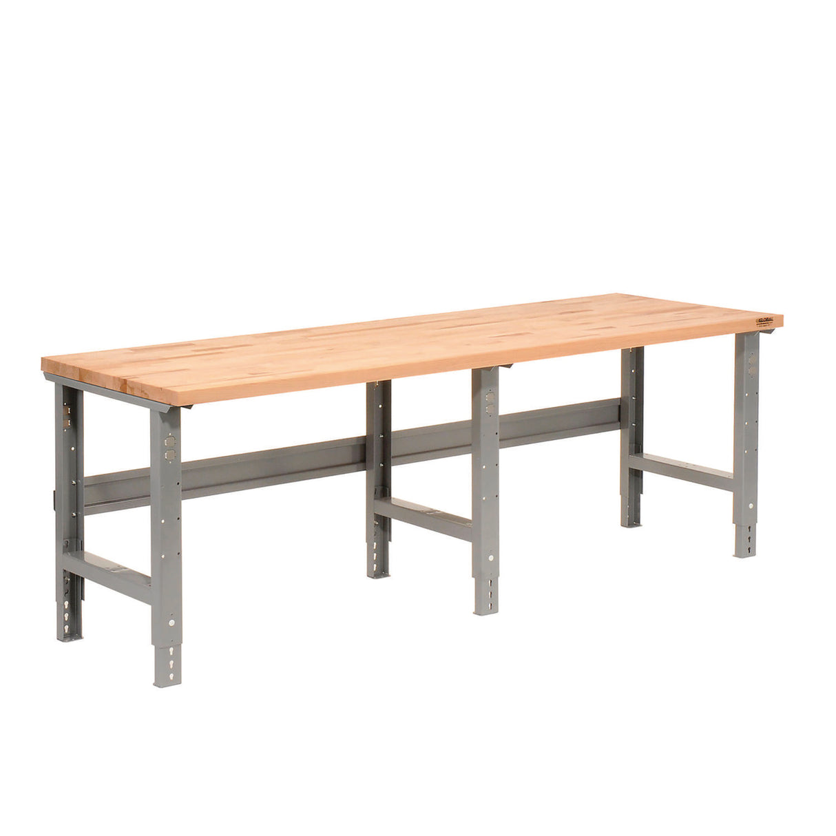 Global Industrial Standard Duty Butcher Block Top Adjustable Height Workbench, 2,000 lbs, 96 x 36 x 30.88 to 36.88, Maple/Gray (183179)