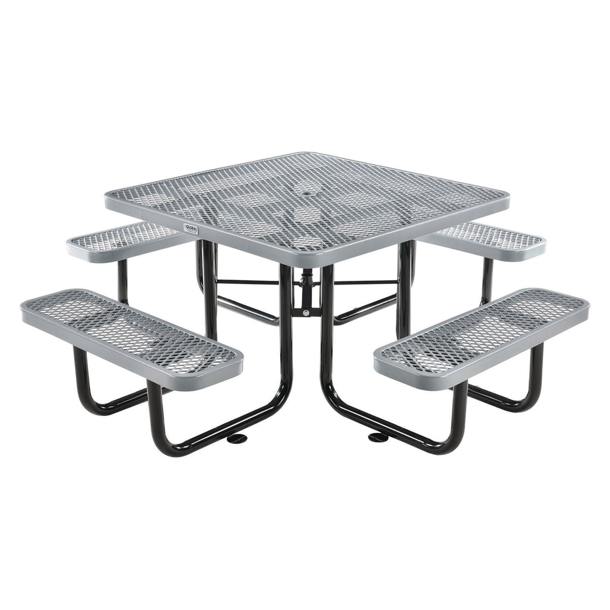 Global Industrial Expanded Steel Picnic Table, Square, 81 x 81 x 29.5, Gray Top, Gray Base/Legs (277151GY)