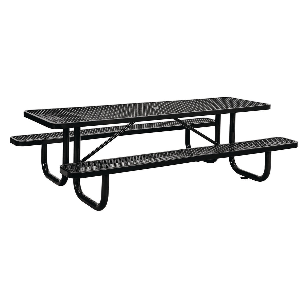 Global Industrial Expanded Steel Picnic Table, Rectangular, 96 x 62 x 29.5, Black Top, Black Base/Legs (277153BK)