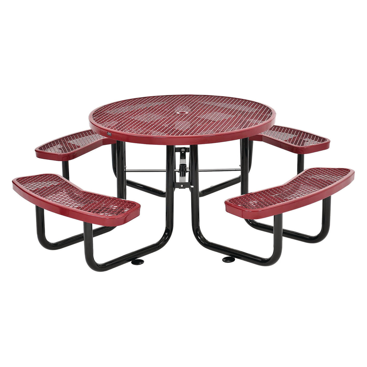 Global Industrial Expanded Steel Picnic Table, Round, 46" Dia x 29.5"h, Red Top, Red Base/Legs (277150RD)