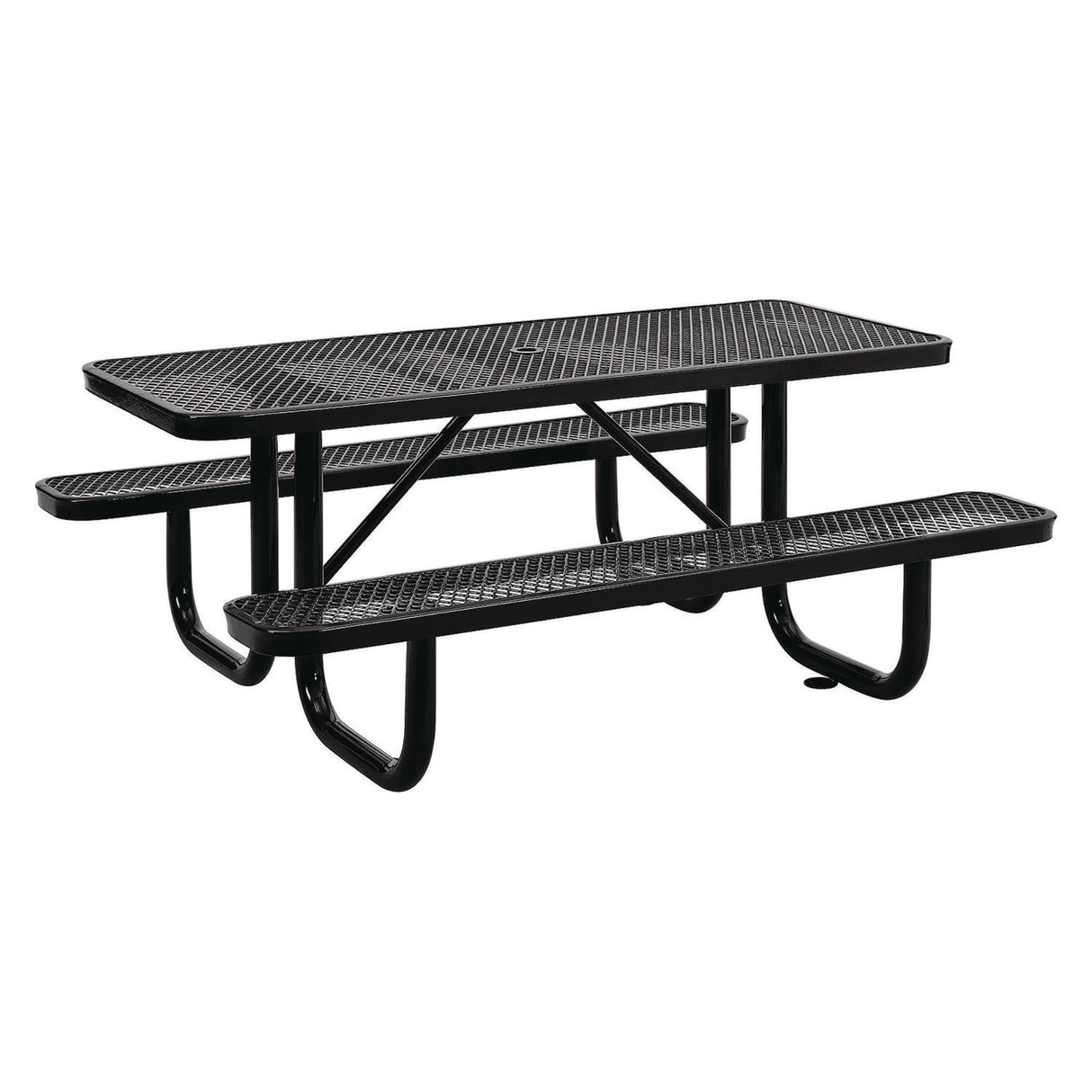 Global Industrial Expanded Steel Picnic Table, Rectangular, 72 x 62 x 29.5, Black Top, Black Base/Legs (277152BK)