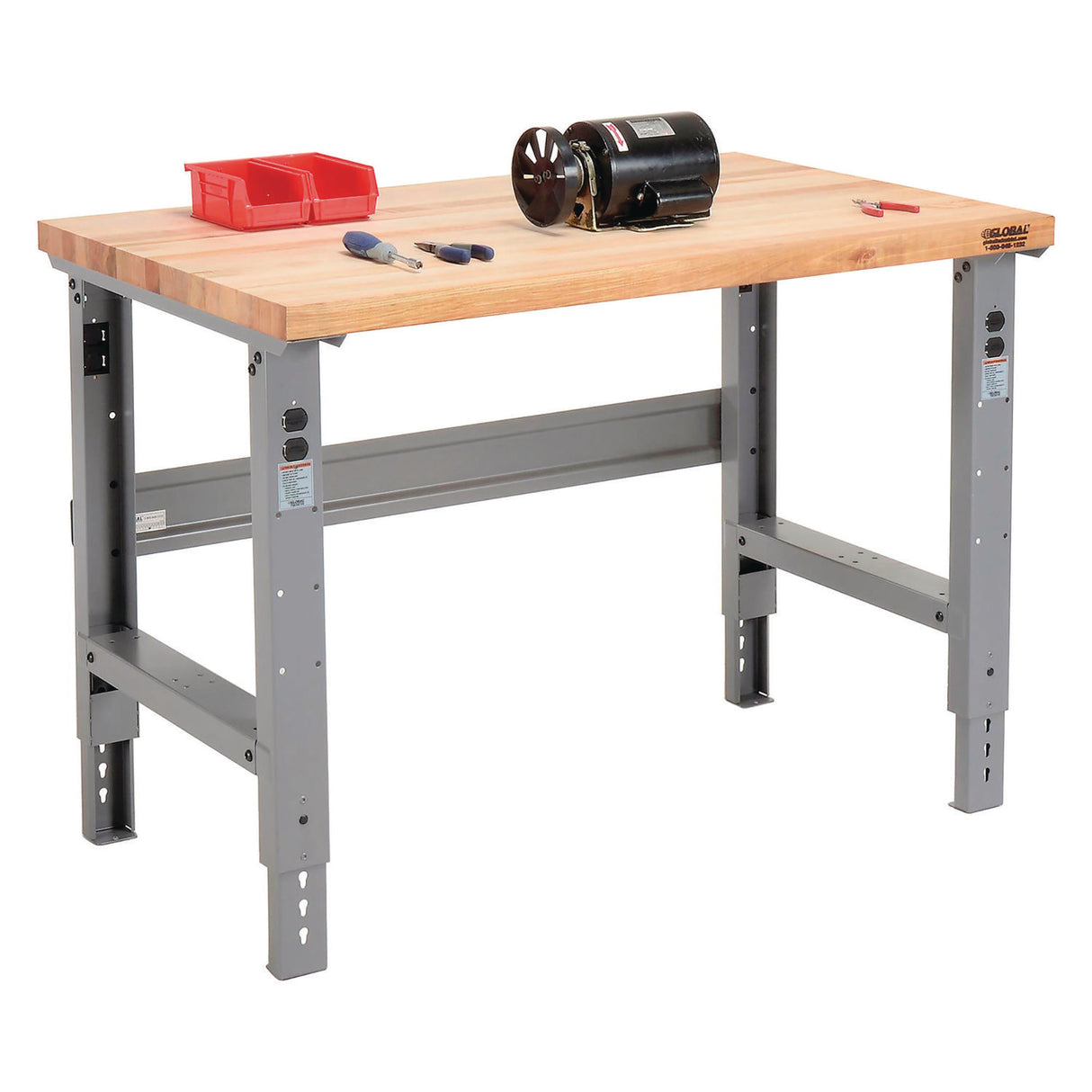 Global Industrial Standard Duty Butcher Block Top Adjustable Height Workbench, 48 x 30 x 30.88 to 36.88, Gray (183149)