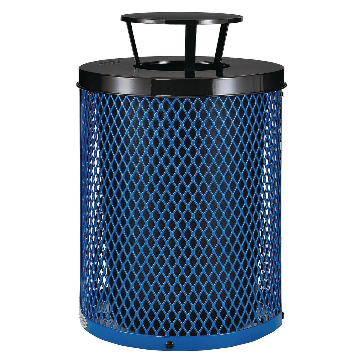 Global Industrial Outdoor Diamond Steel Trash Can, Rain Bonnet Lid, 36 gal, Blue (261926BL)