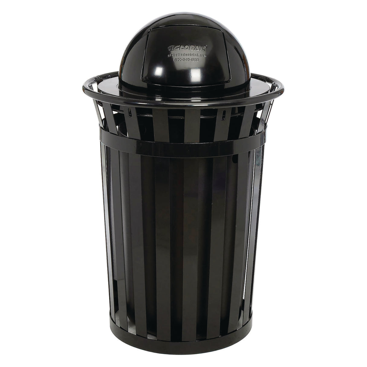 Global Industrial Outdoor Slatted Steel Trash Can, Dome Lid, 36 gal, Black (261944BK)