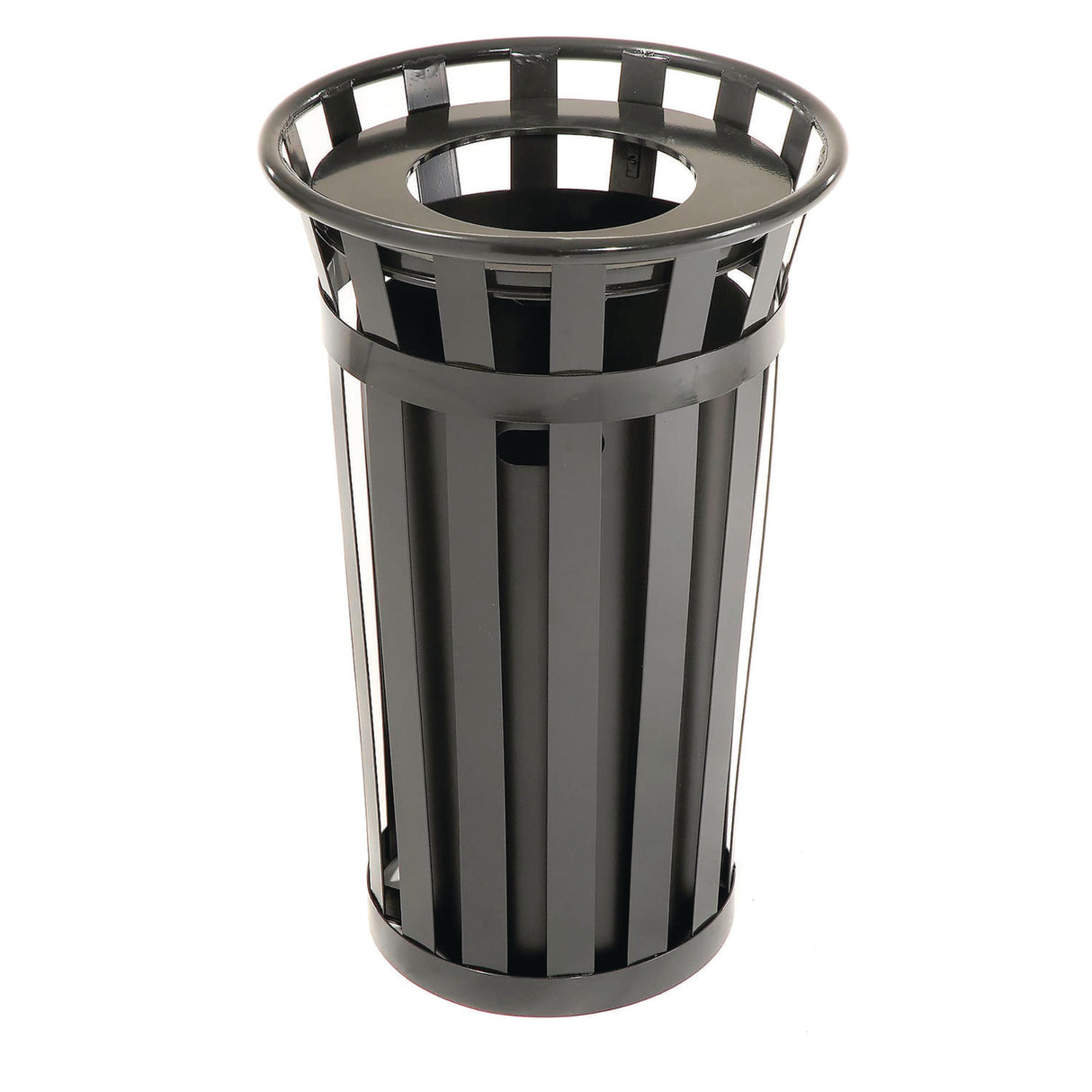 Global Industrial Outdoor Slatted Steel Trash Can, 24 gal, Black (237725BK)