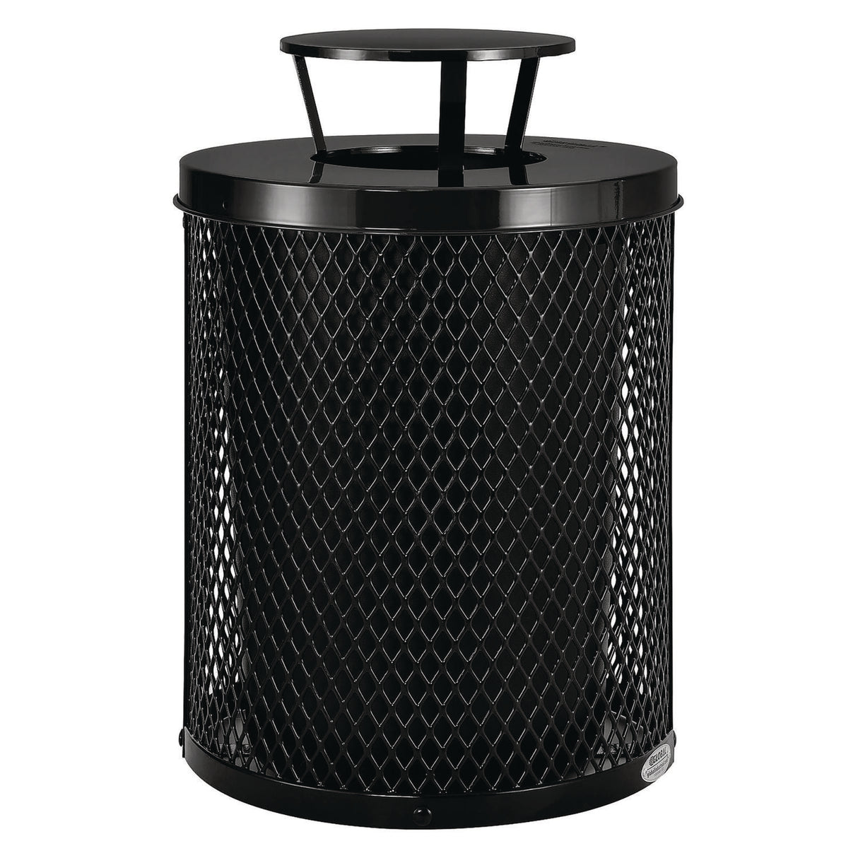 Global Industrial Outdoor Diamond Steel Trash Can, Rain Bonnet Lid, 36 gal, Black (261926BK)