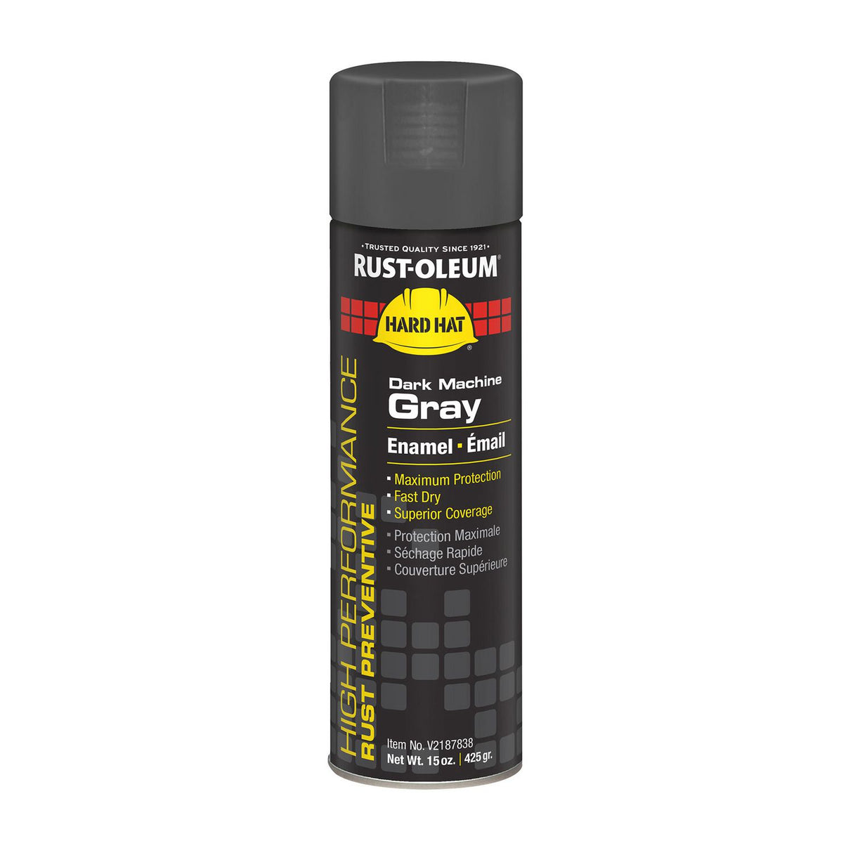 Rust-Oleum Hard Hat High Performance V2100 System Rust Preventive Enamel Spray Paint, Gloss Dark Machine Gray, 15 oz Aerosol Can, 6/CT (V2187838CT)
